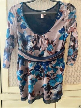 Sweet Pea Blue Floral Scoop-Neck Empire Tunic